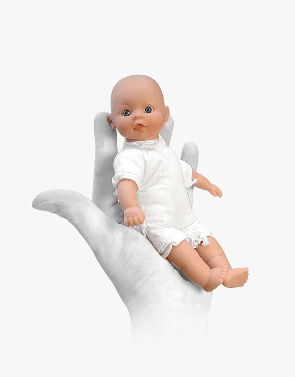 Minis - Téa aux yeux clairs et son couffin Vichy rose pétale