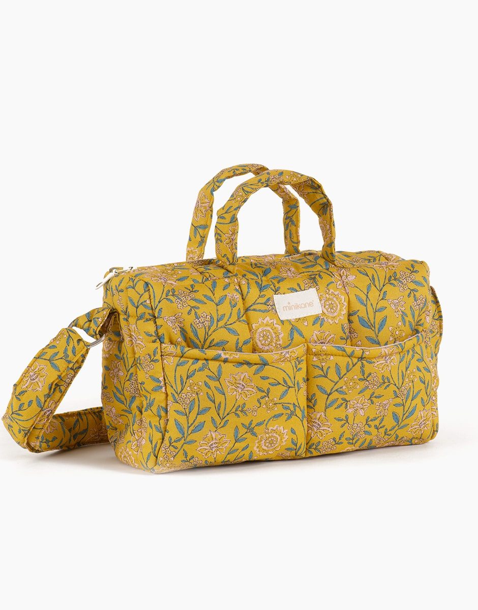 Sac à langer poupée Fleurs en liane moutarde