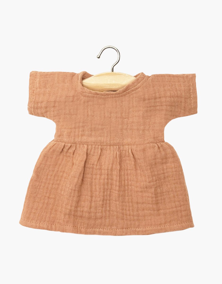 Robe Faustine à manches courtes en gaze de coton marsala avec pochon