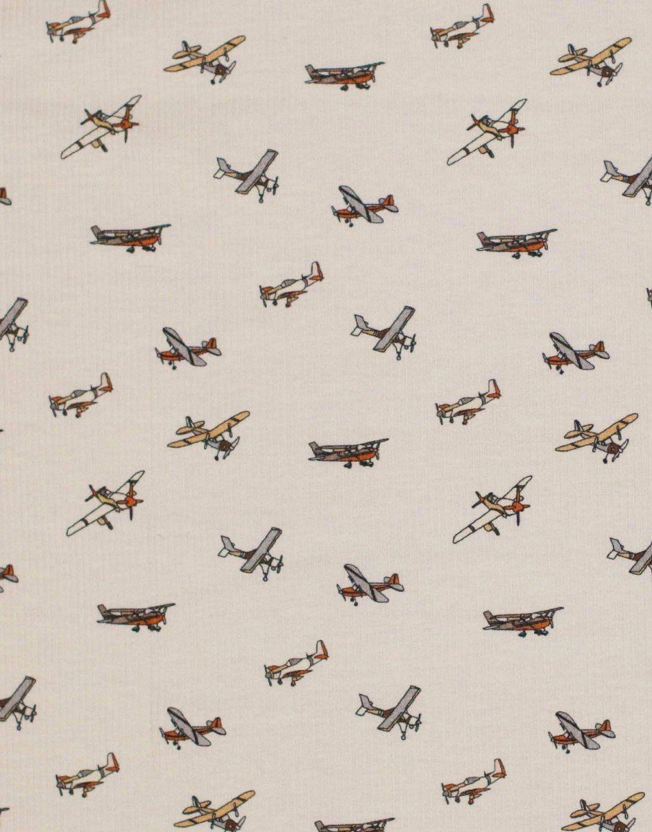 Babies - Pyjama Morgan à manches courtes en maille côtelée Petits avions beiges