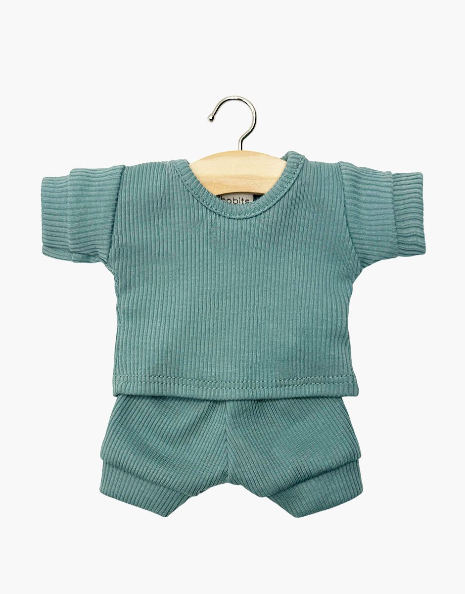 Babies - Pyjama Morgan à manches courtes en maille côtelée bleu paon