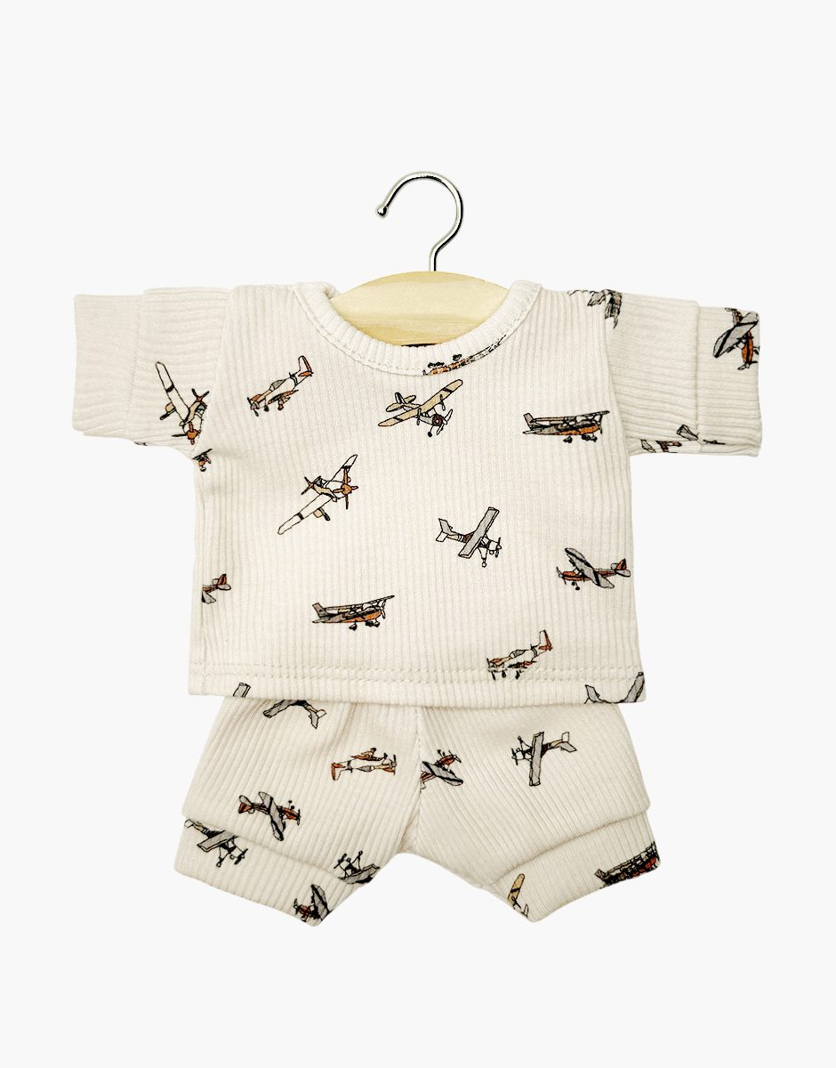 Babies - Pyjama Morgan à manches courtes en maille côtelée Petits avions beiges