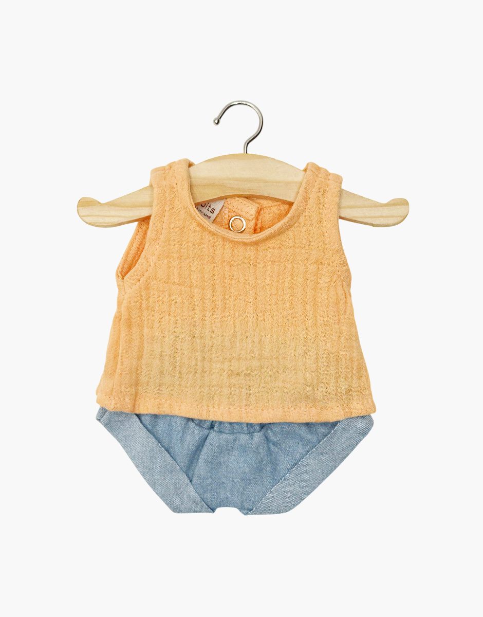 Ensemble Andrée top en gaze de coton abricot et short en jean