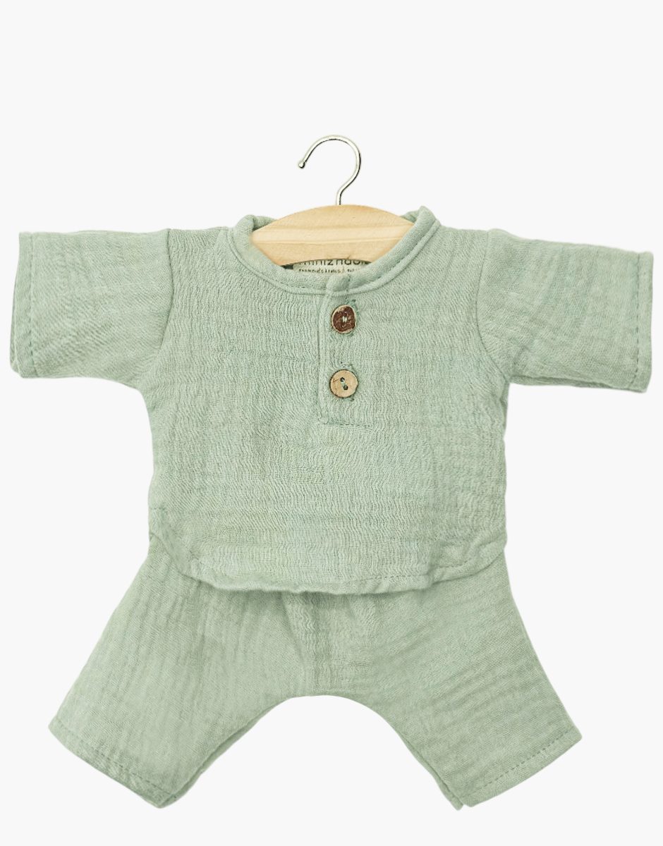 Babies - Ensemble Andrea en gaze de coton vert de gris