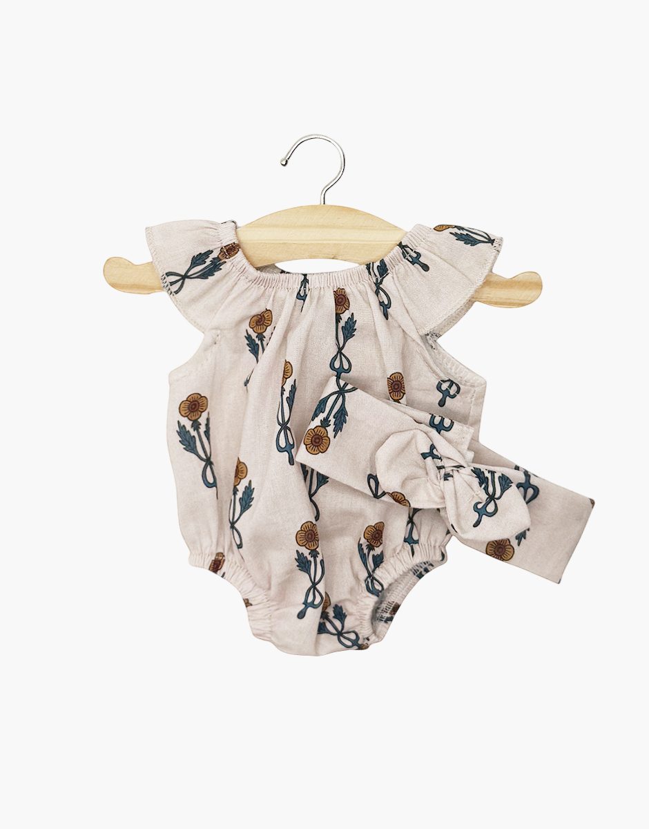 Barboteuse Clara et son headband en coton Fleurs nordiques