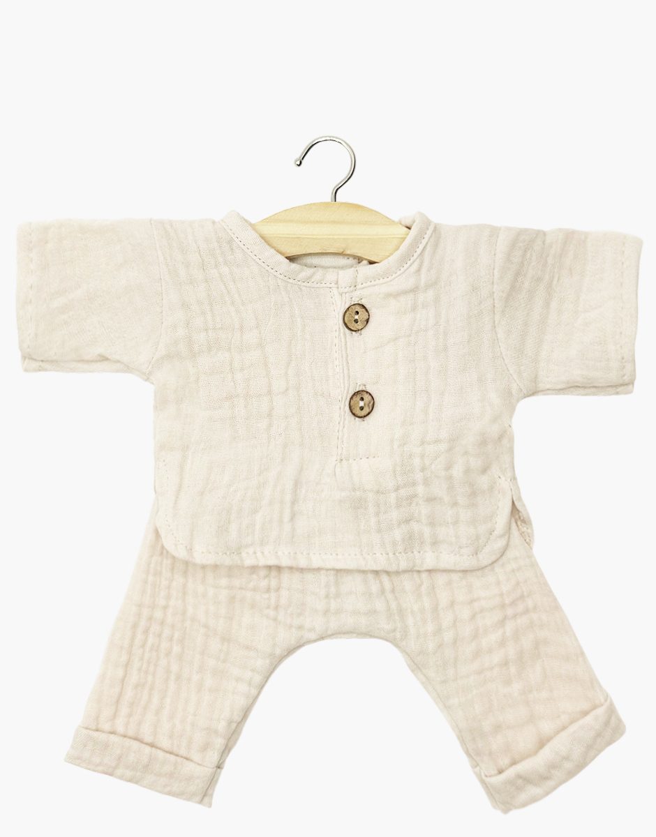 Ensemble Andrea manches longues en gaze de coton mastic
