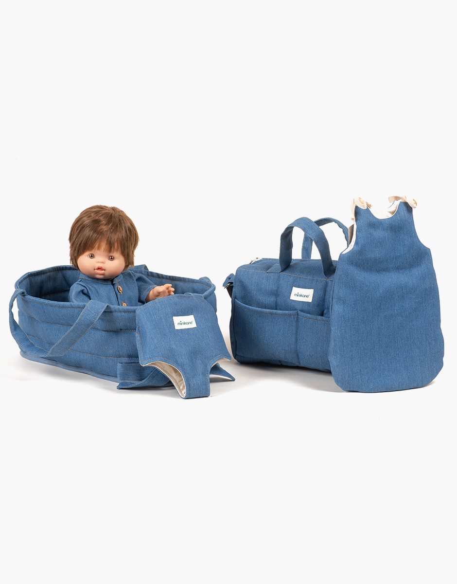 Turbulette poupée à nouettes en jean bleu denim