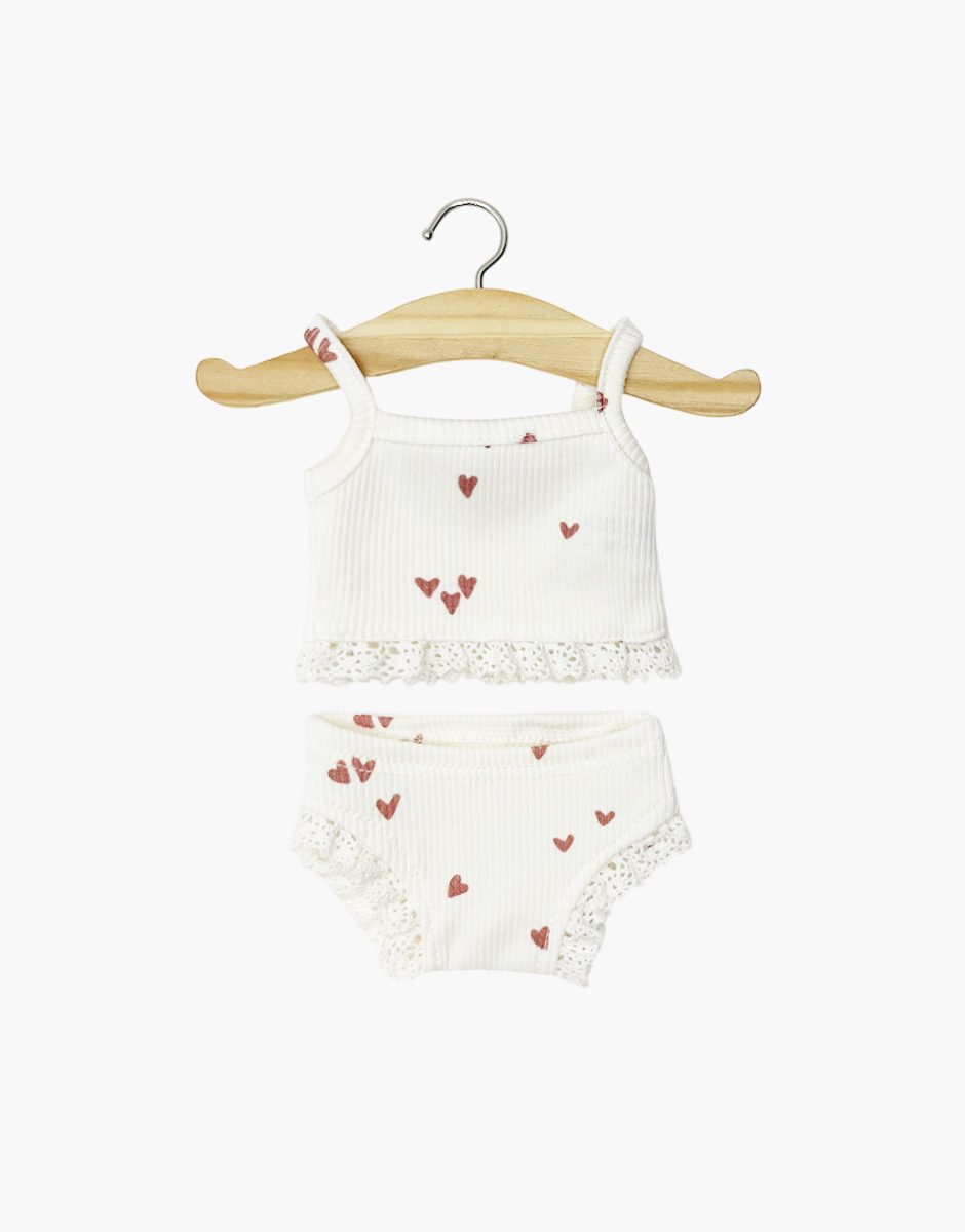 Dessous fille en maille côtelée Petits coeurs rose argile et sa dentelle