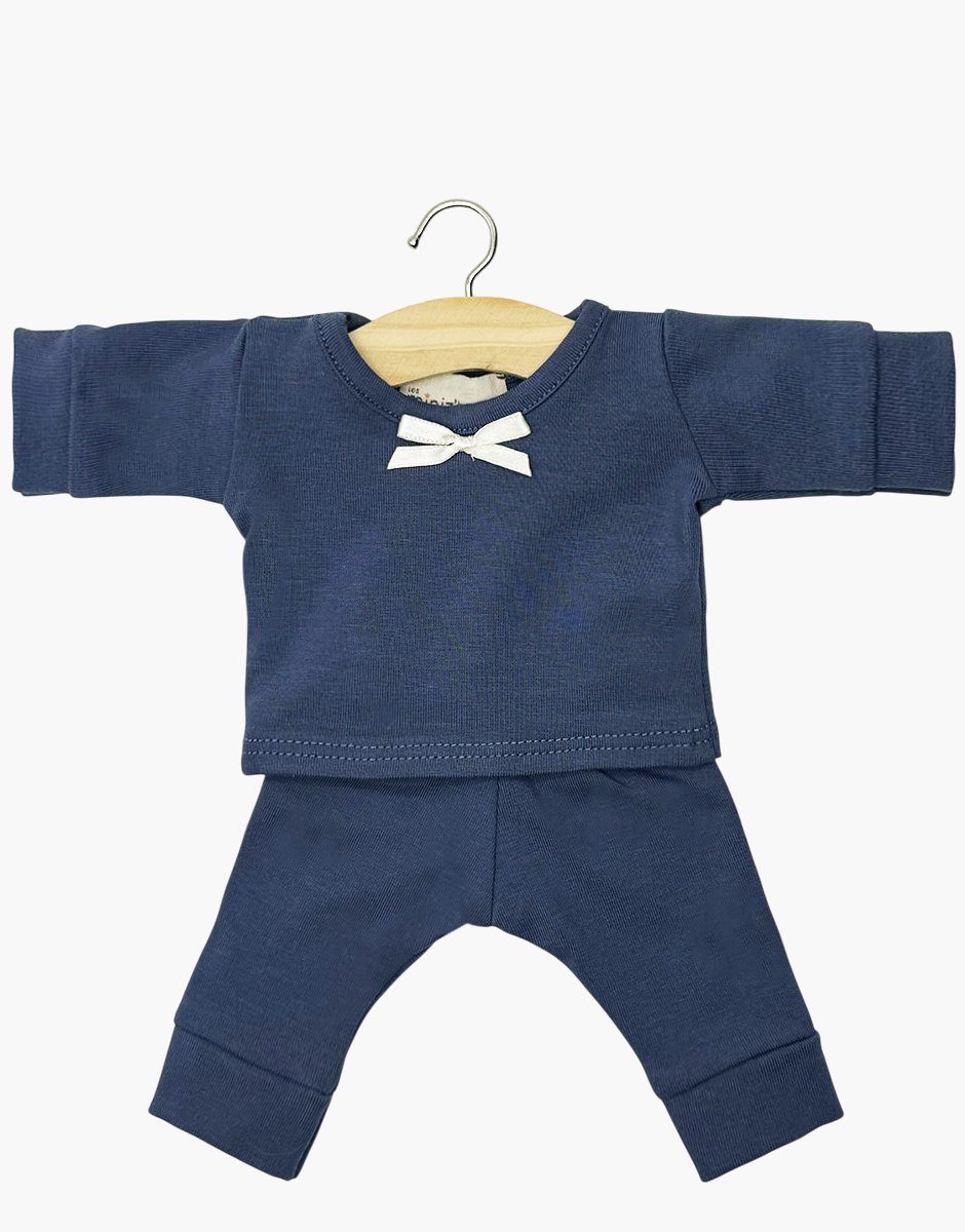 Pyjama Morgan fille à manches longues en jersey bleu navy avec petit noeud
