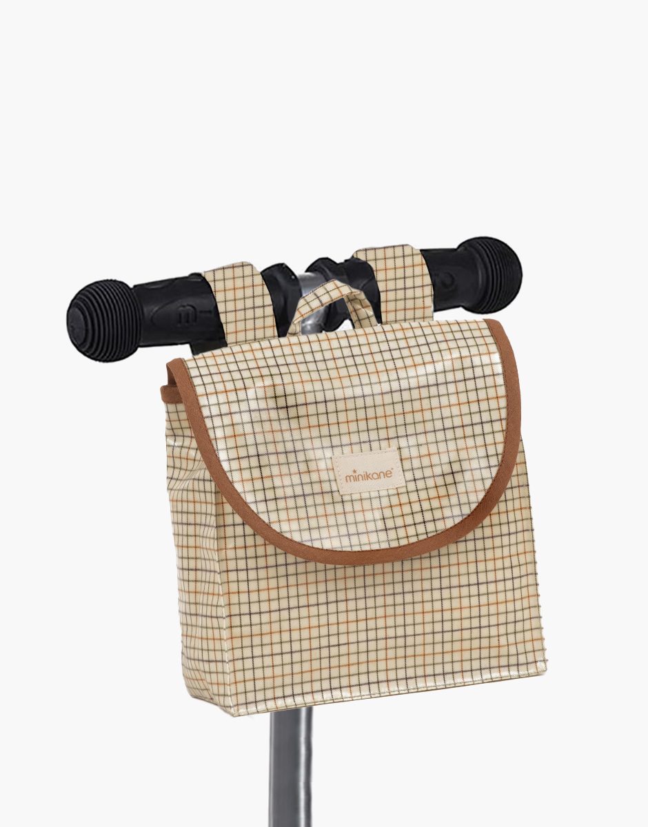 Sac de guidon en coton enduit à carreaux caramel