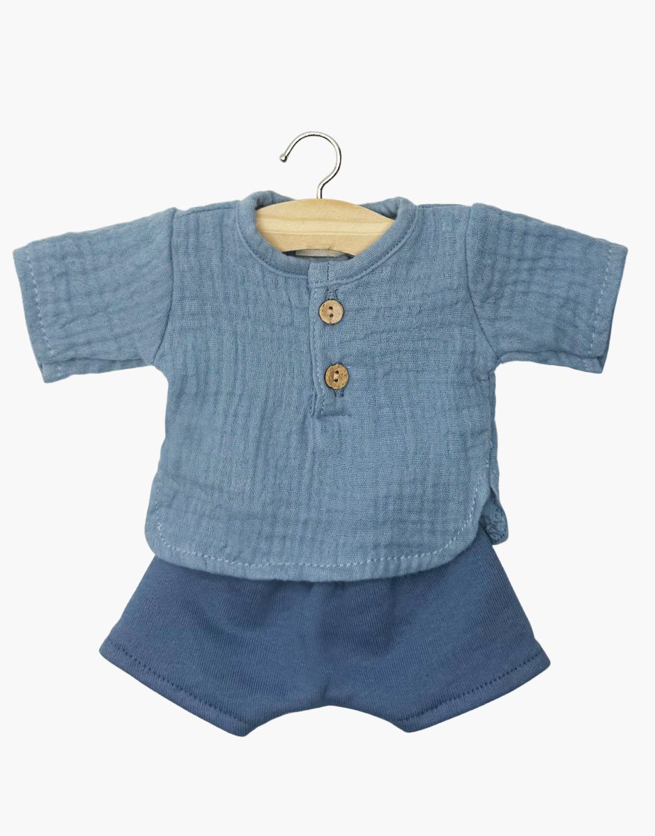 Babies - Ensemble Marien top manches longues en gaze de coton bleu jean