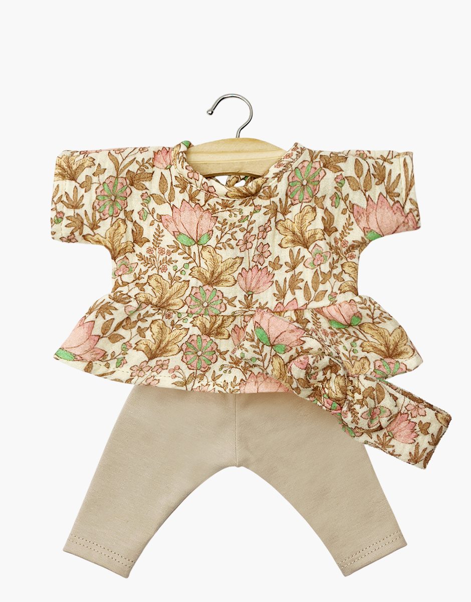 Babies - Ensemble top Ophélia en gaze de coton Indienne rosée et legging lin avec headband