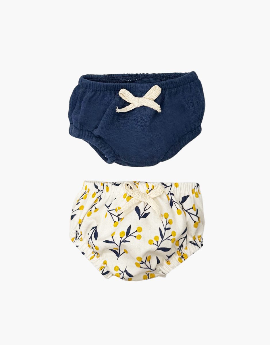 Lot de 2 culottes Charlotte en gaze de coton indigo / Mimosa