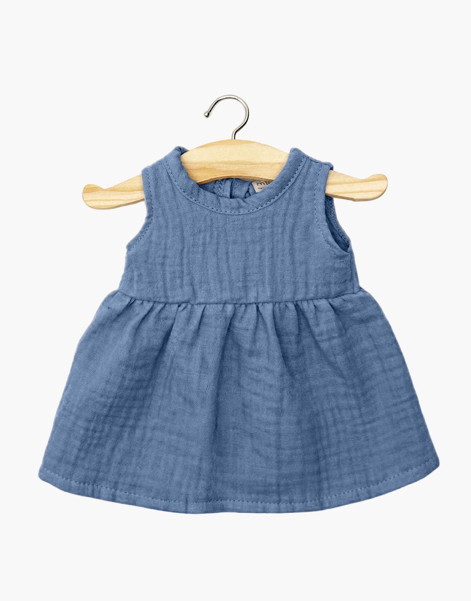 Robe Faustine sans manches en gaze de coton bleu jean
