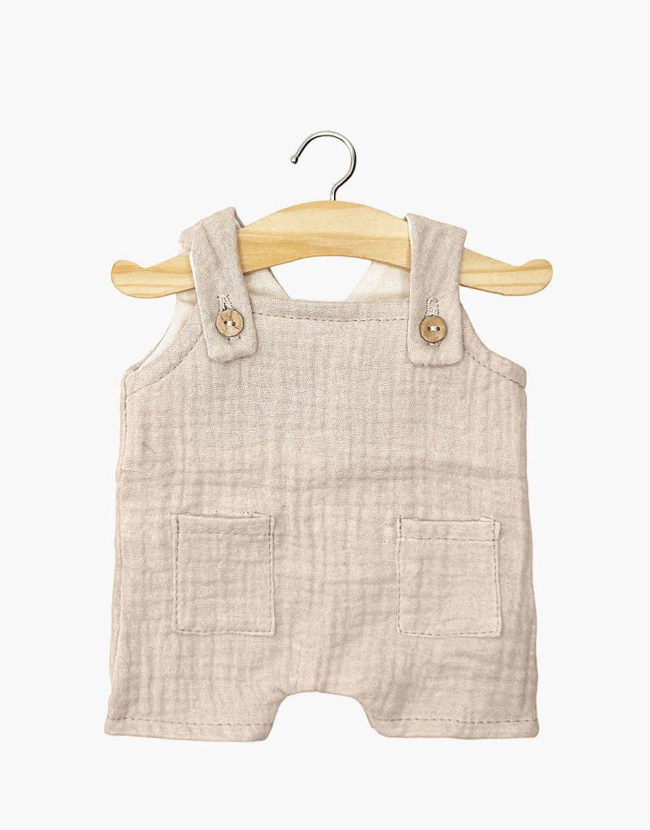 Salopette courte Antonin avec boutons en gaze de coton mastic