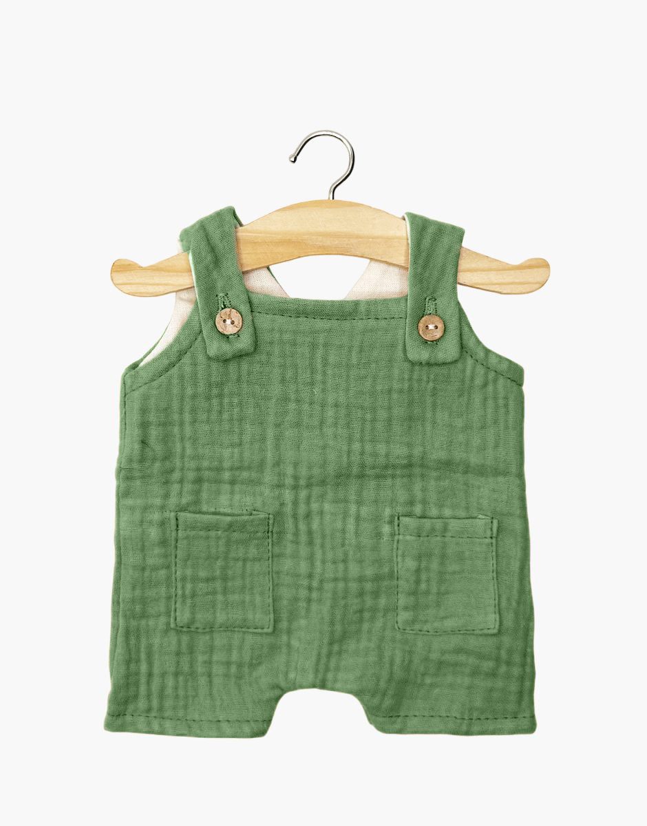 Salopette courte Antonin avec boutons en gaze de coton ortie