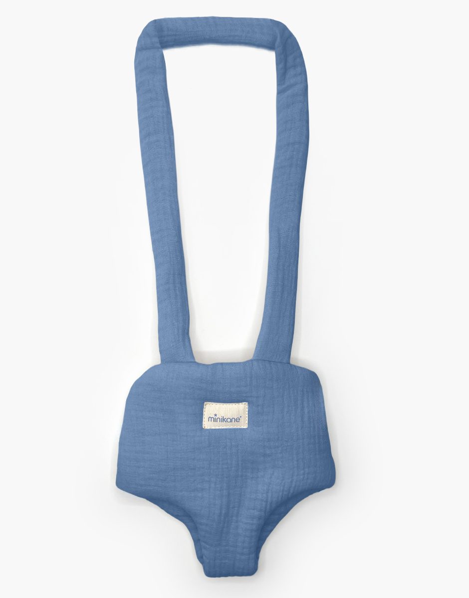 Porte poupée en gaze de coton bleu jean