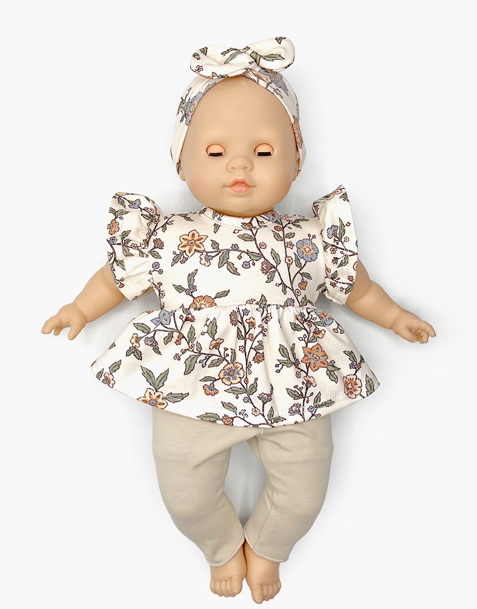 Émilie, poupée Cuties 36cm et son ensemble Carlota en jersey Gisèle / lin