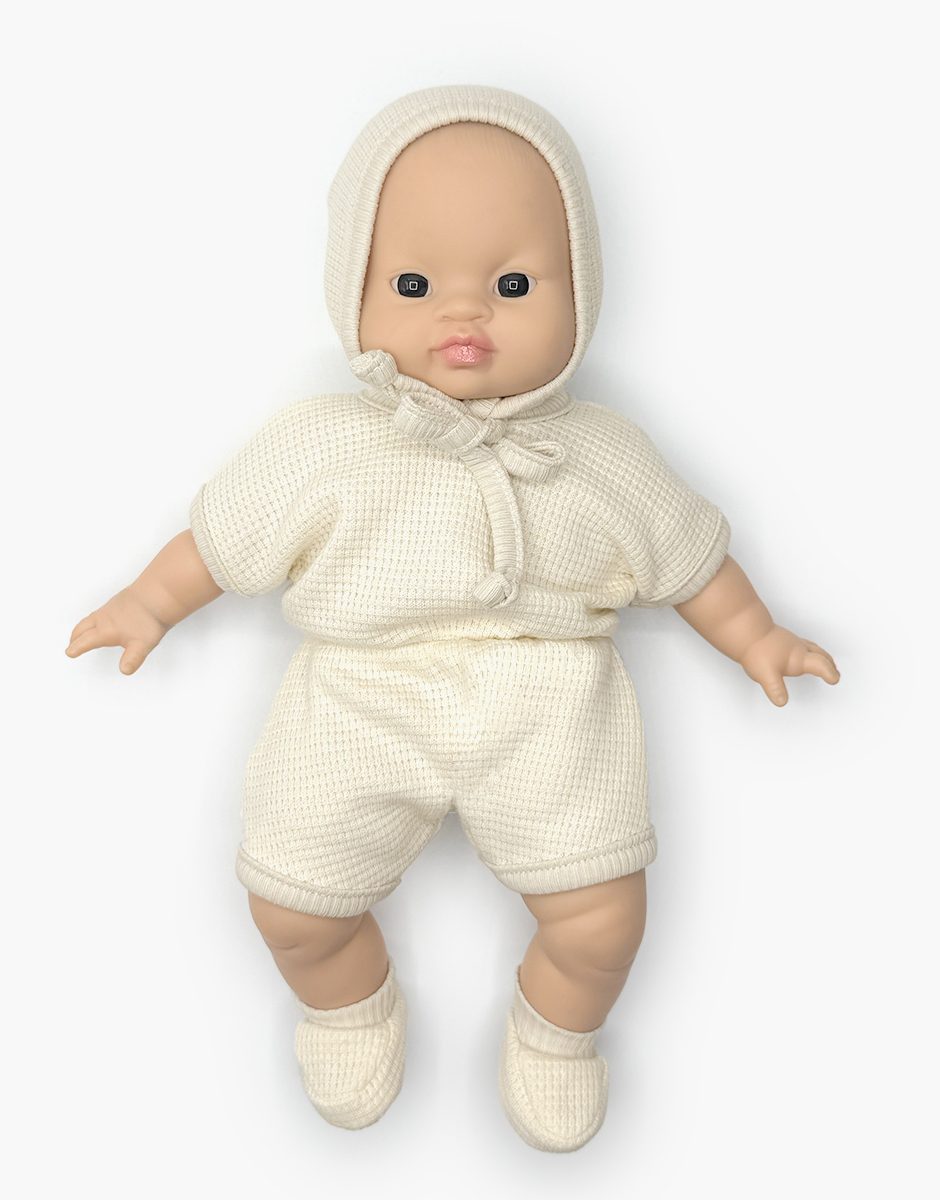 Babies - Combinaison Inès en nid d'abeille écru avec béguin et chaussons