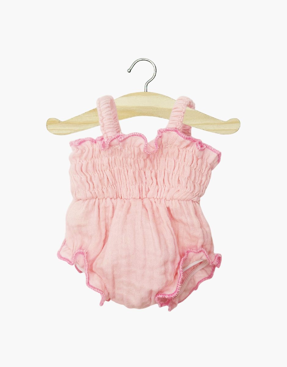 Maillot de bain 1 pièce Ornella en gaze de coton fraise et son chouchou assorti