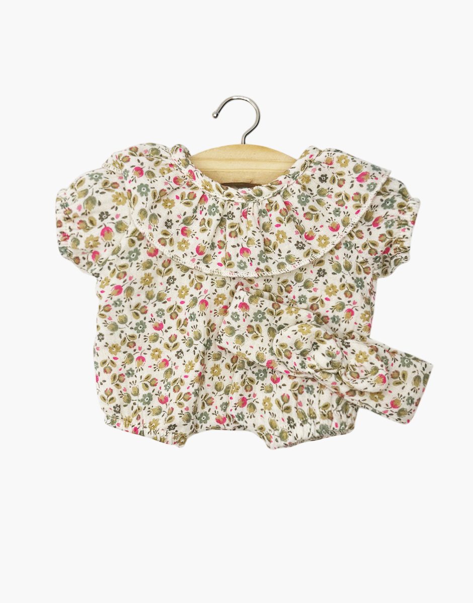 Babies - Barboteuse à collerette Eva et son headband en gaze de coton Petites fleurs fushia