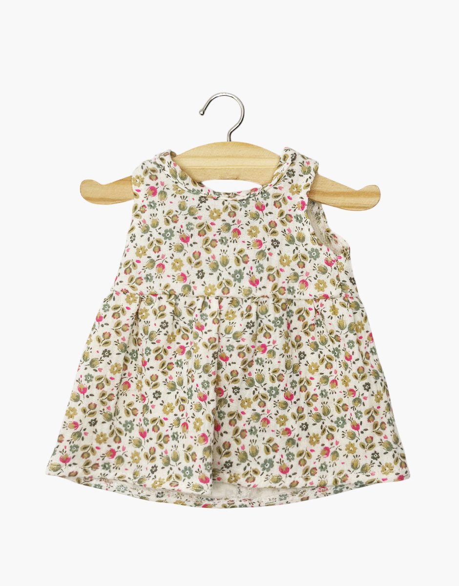 Robe Faustine sans manches en gaze de coton Petites fleurs fushia