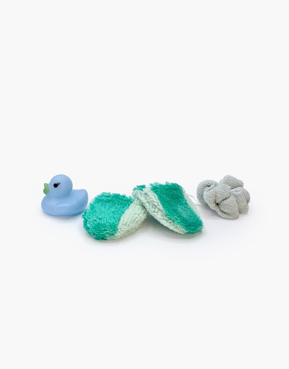 Lot accessoires de bain Mini Panchas avec chaussons à rayures vert / menthe
