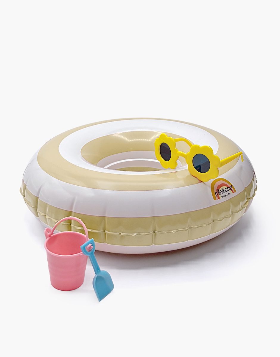 Lot accessoires de plage Mini Panchas avec bouée rayée jaune