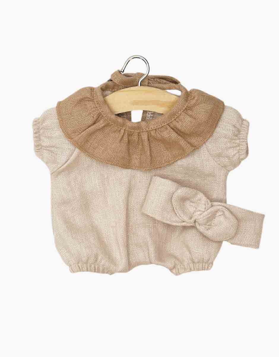 Babies - Barboteuse à collerette Eva et son headband en lin lavé nude