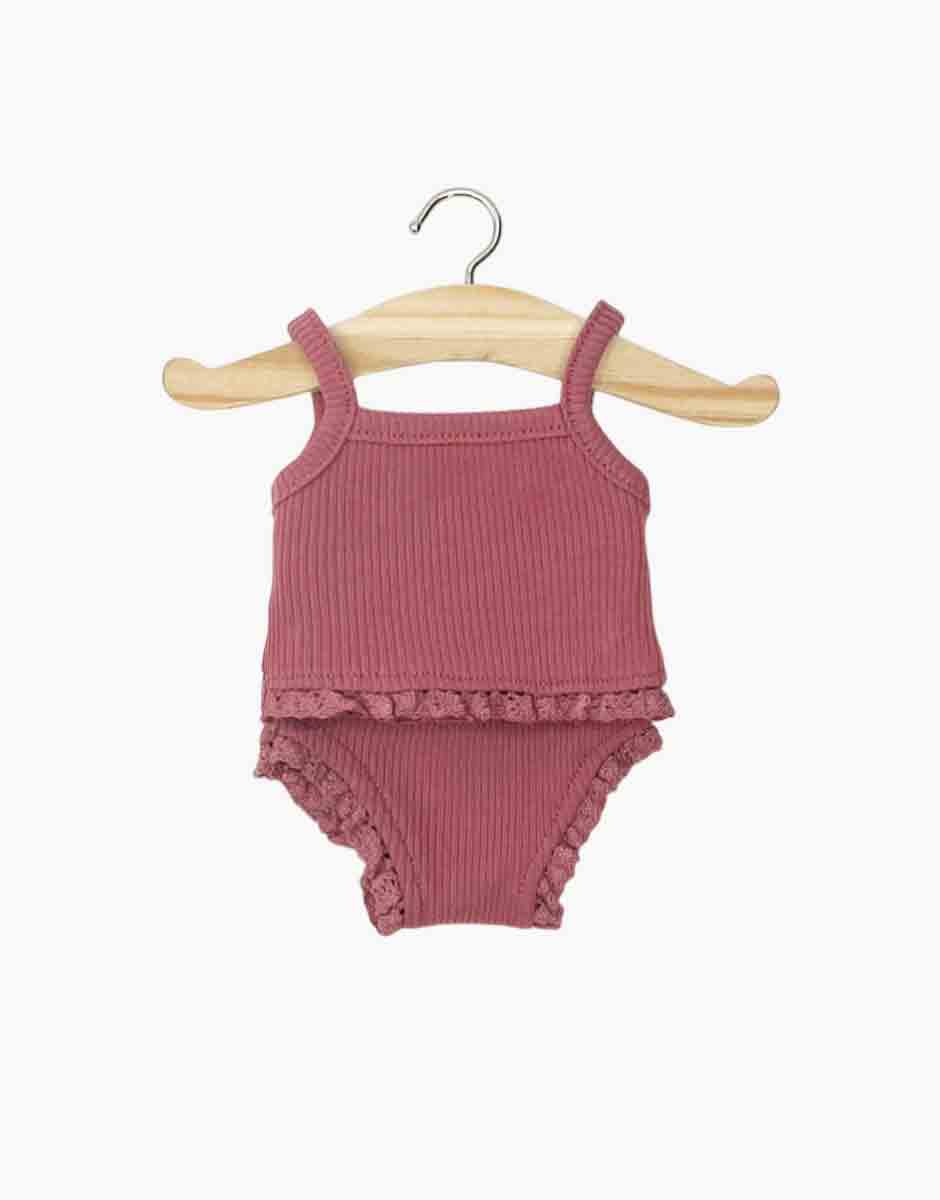 Dessous fille en maille côtelée framboise et sa dentelle
