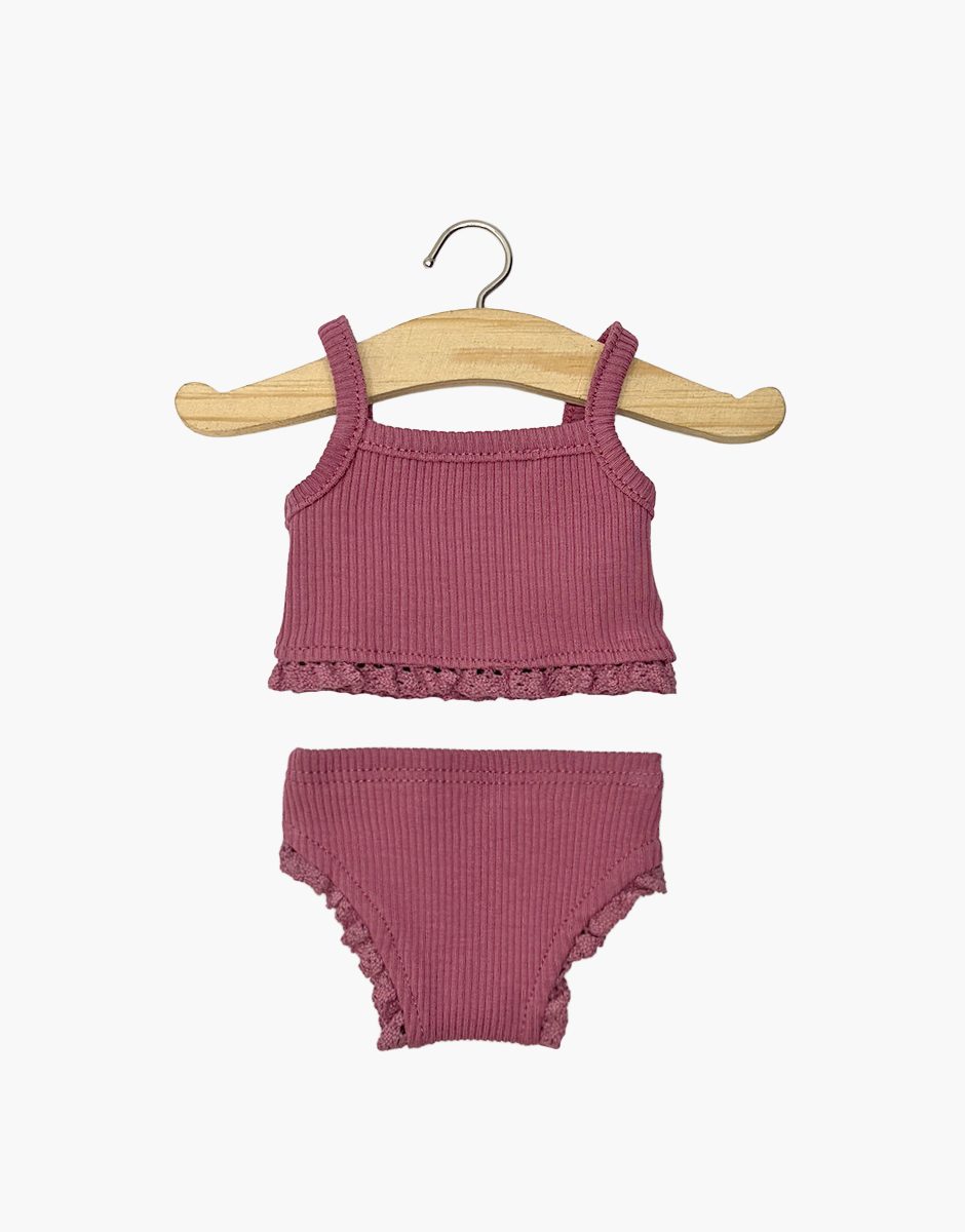 Dessous fille en maille côtelée framboise et sa dentelle