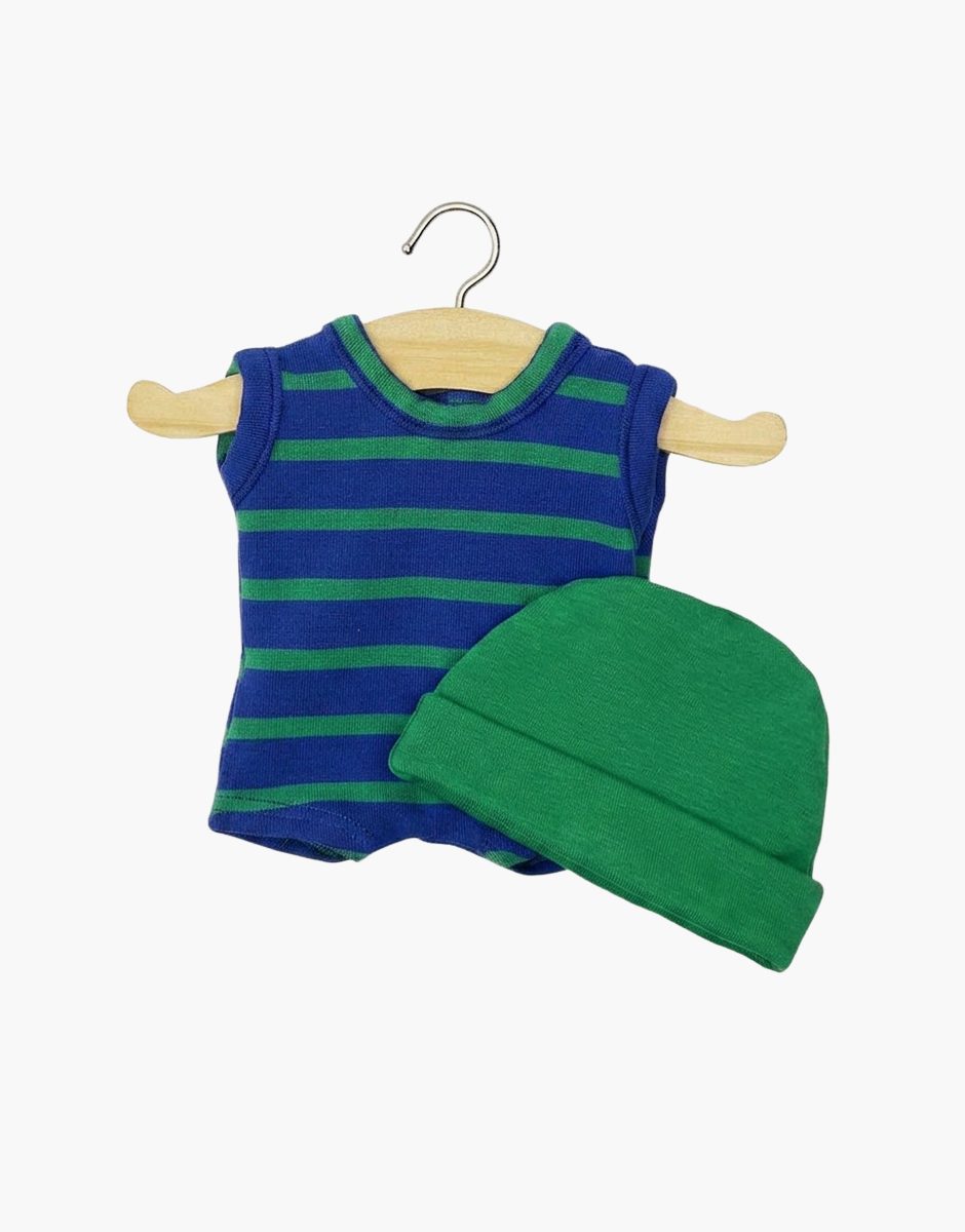Mini Panchas - Body Marcel rayé bleu / vert et son bonnet