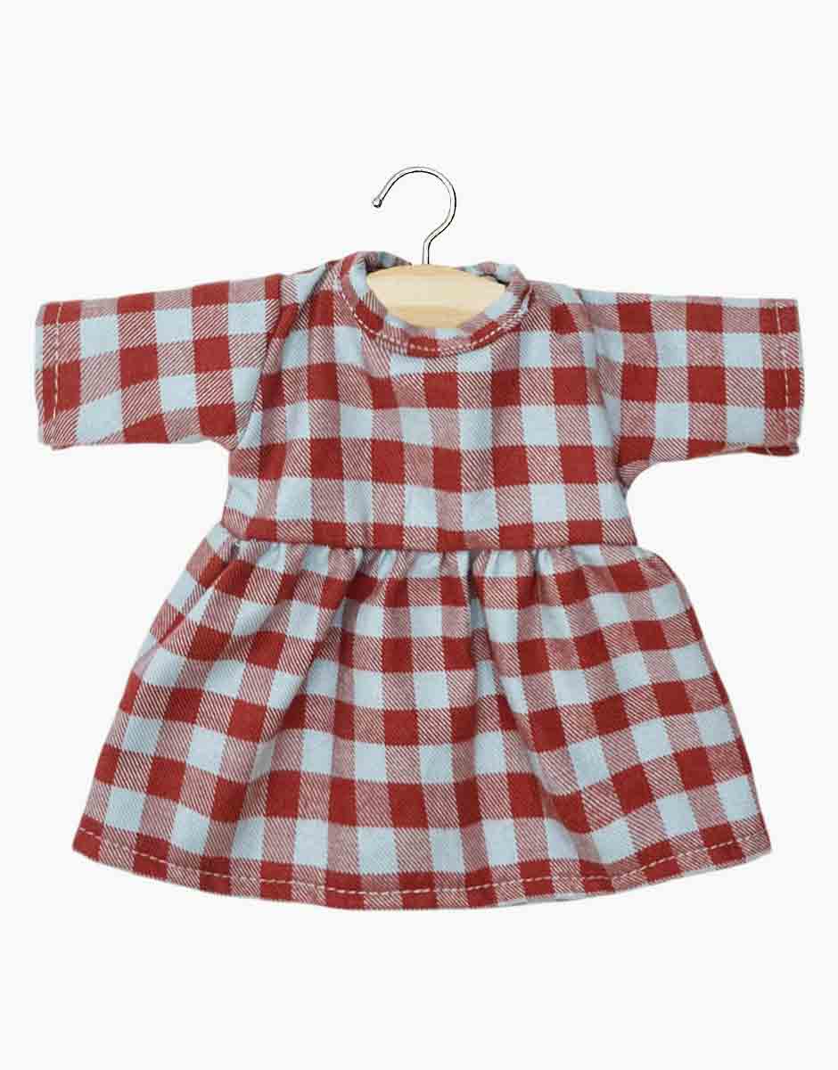 Robe Faustine manches longues Vichy bleu / rouge