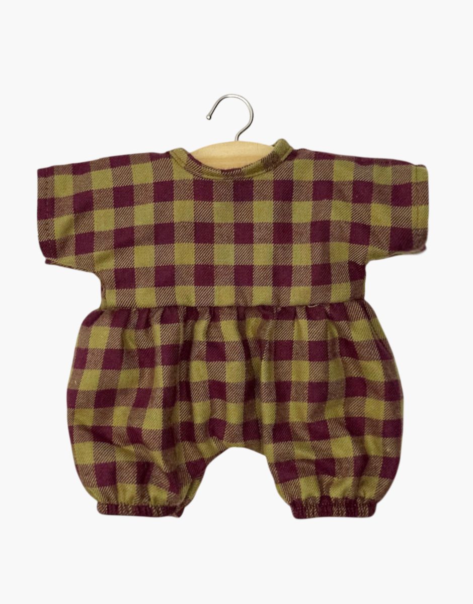 Babies - Barboteuse Noa en flanelle Vichy olive/bordeaux