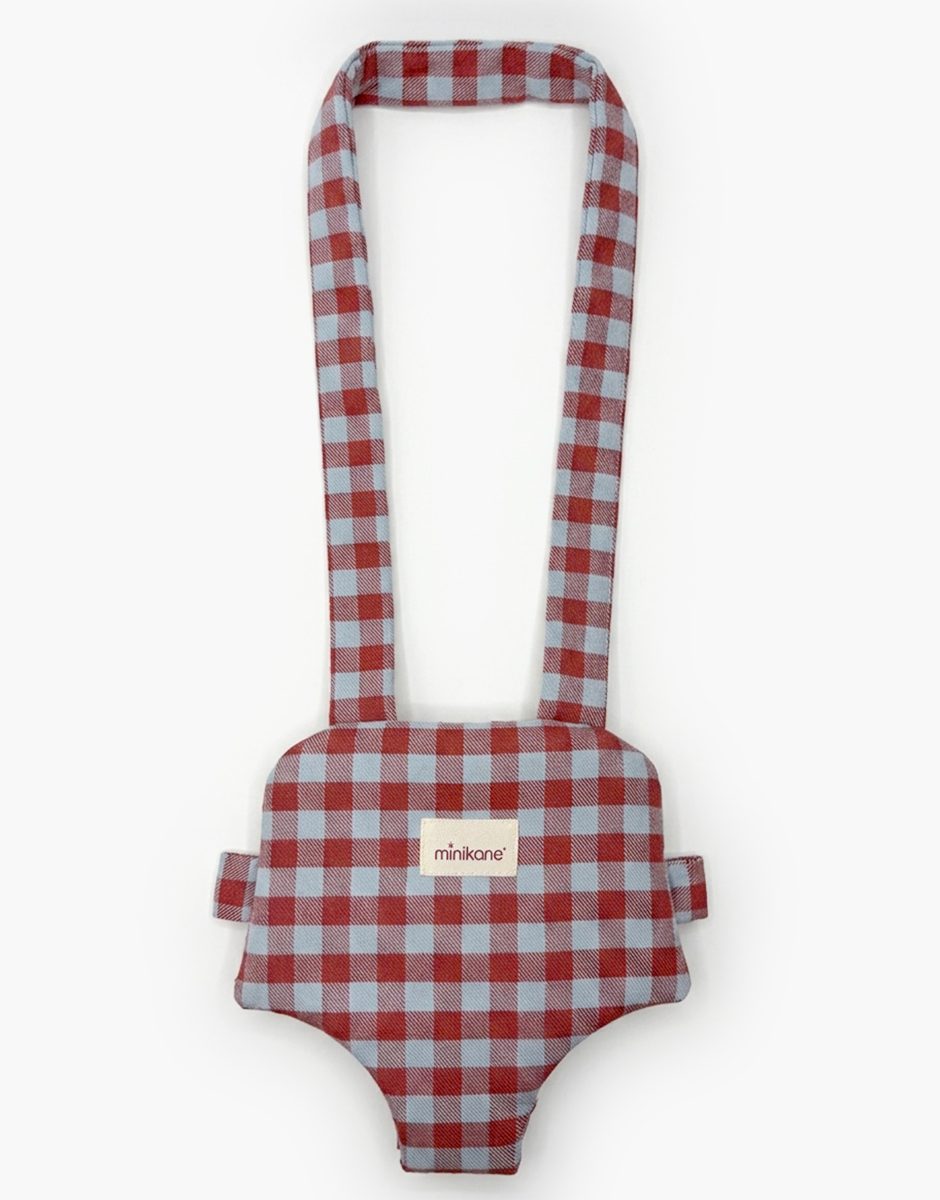 Porte poupée en flanelle Vichy fauve/givre