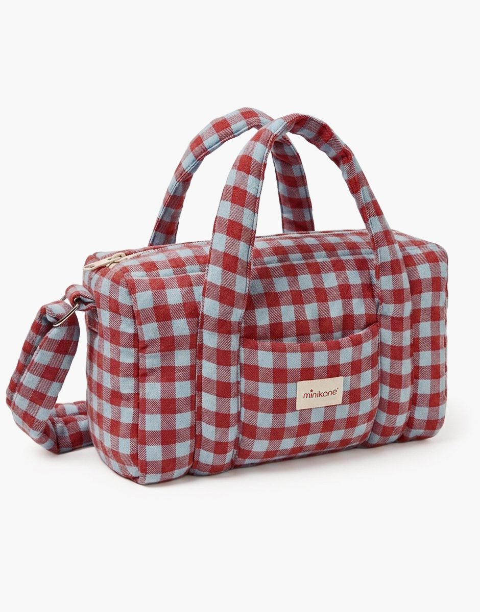 Sac à langer poupée en flanelle Vichy fauve/givre
