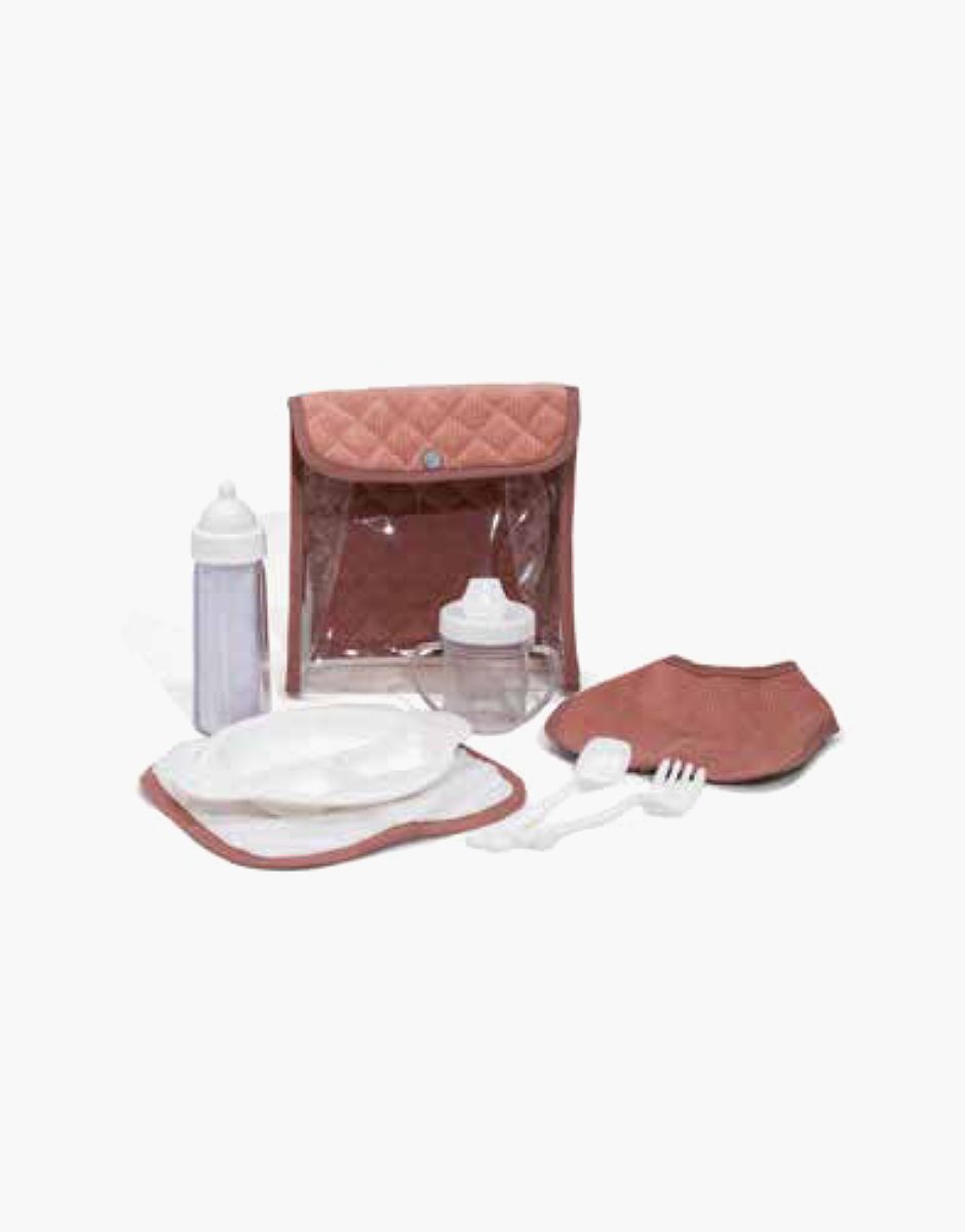 Set dinette en plastique dans sa trousse rose