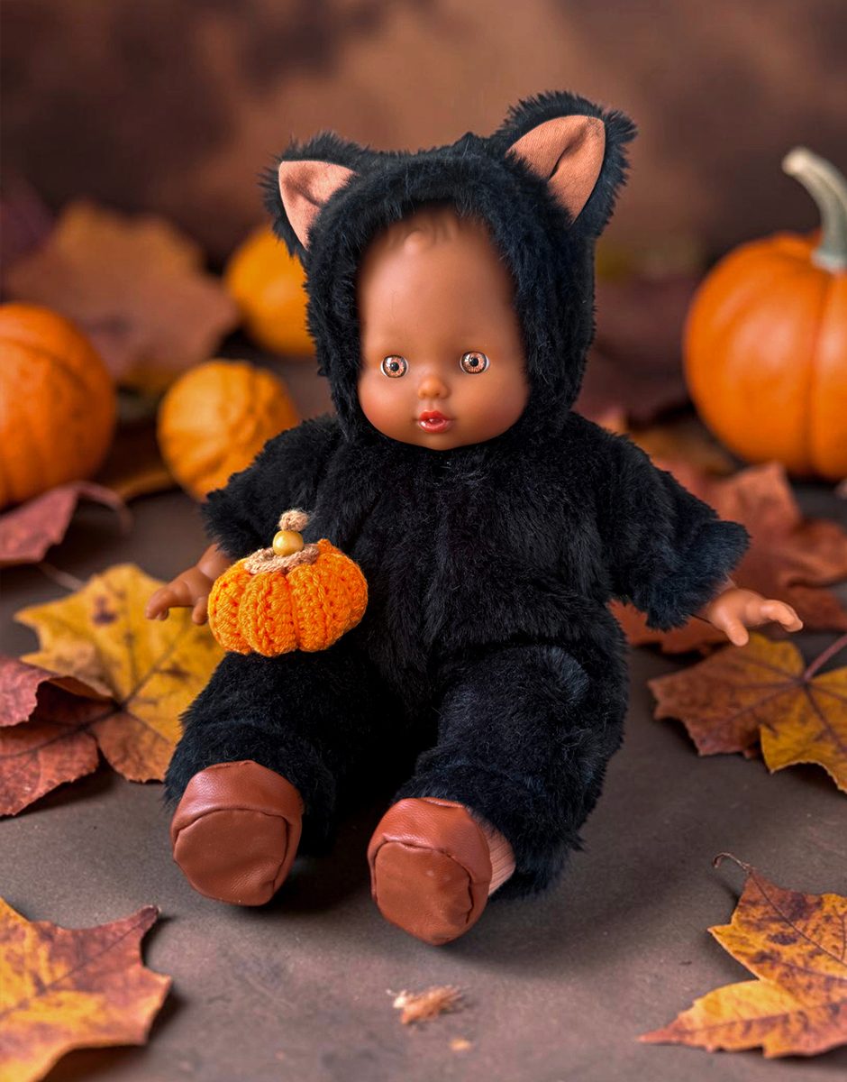 P'tits Déguiz' Babies – Combinaison Halloween P'tit chat noir et sa citrouille en crochet